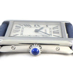 Cartier Watch Tank Solo SM Rectangular Silver Dial SS Blue Leather Quartz Analog — view 2