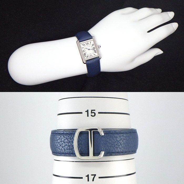 Cartier Watch Tank Solo SM Rectangular Silver Dial SS Blue Leather Quartz Analog — view 9