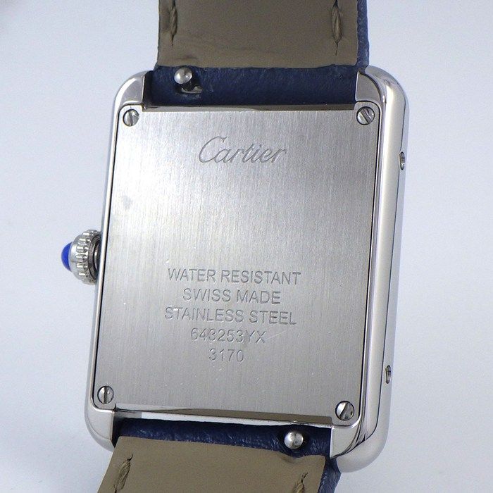 Cartier Watch Tank Solo SM Rectangular Silver Dial SS Blue Leather Quartz Analog — view 4