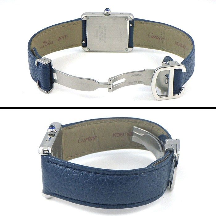 Cartier Watch Tank Solo SM Rectangular Silver Dial SS Blue Leather Quartz Analog — view 3