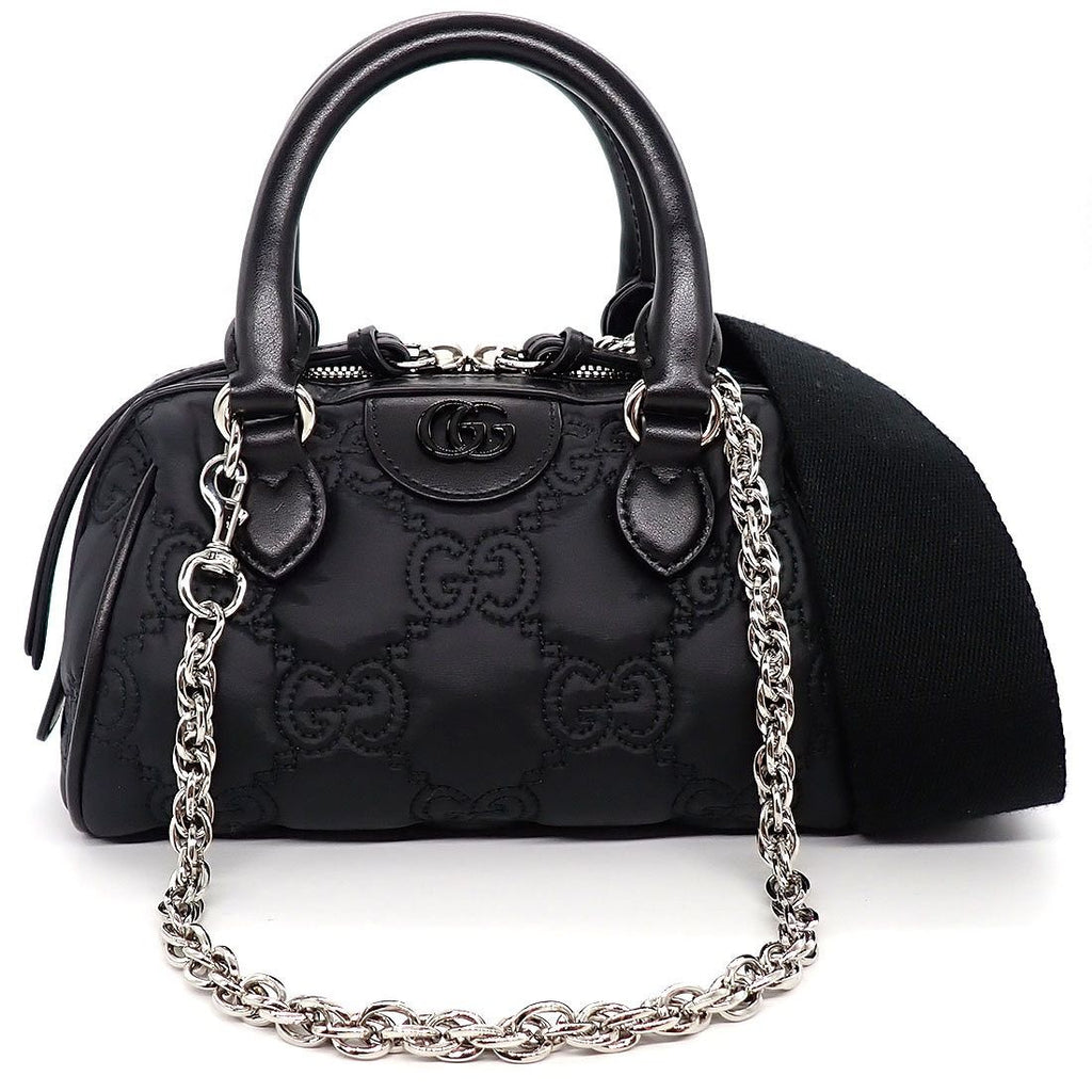 Gucci Shoulder Bag GG Matelasse Black Purple Nylon Leather Silver