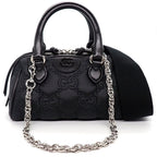 Gucci Shoulder Bag GG Matelasse Black Purple Nylon Leather Silver