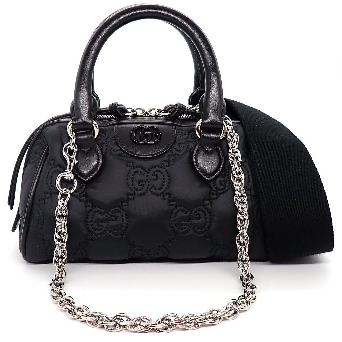 Gucci Shoulder Bag GG Matelasse Black Purple Nylon Leather Silver