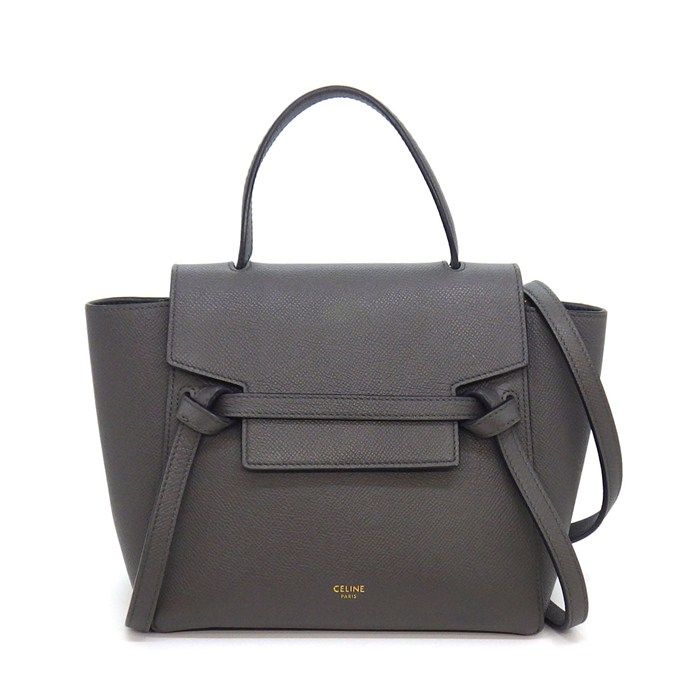 Celine Shoulder Bag Nano Gray Calfskin Gold