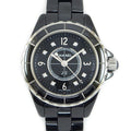 Chanel Watch 8 Points Diamond Index Black Dial Ceramic SS Quartz Analog