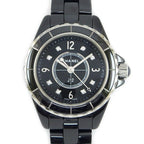 Chanel Watch 8 Points Diamond Index Black Dial Ceramic SS Quartz Analog
