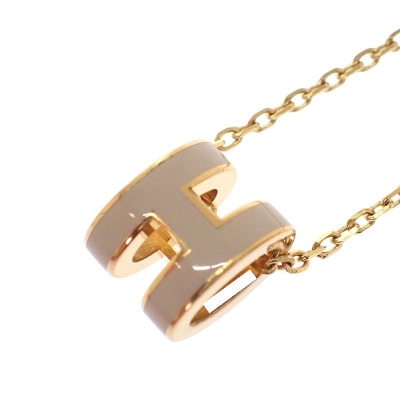 Hermes Mini Pop Pendant 55 Necklace Metal Brown Glasse Gold Simple Logo — view 8