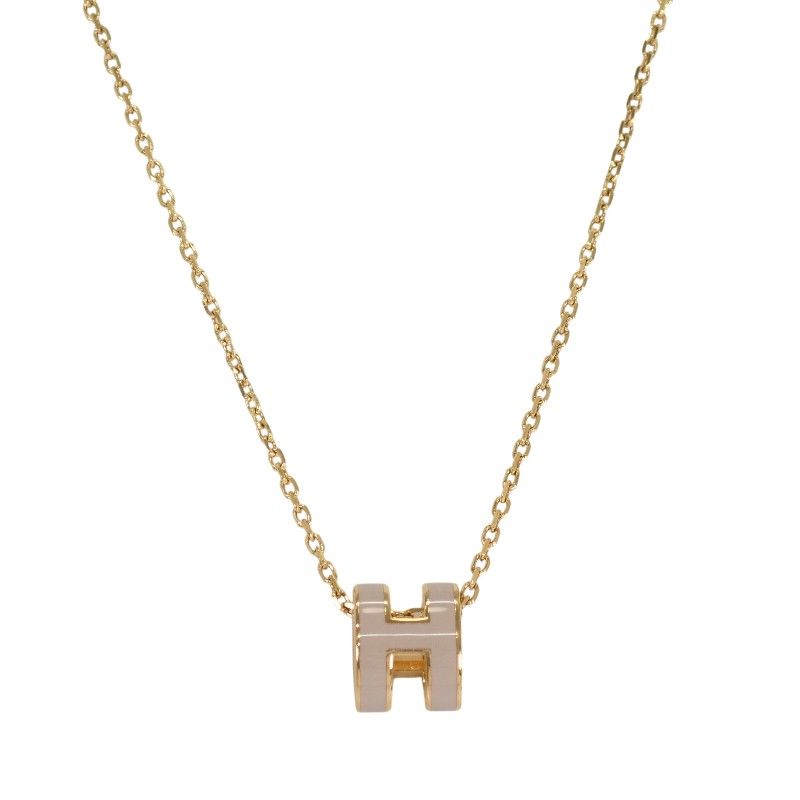 Hermes Mini Pop Pendant 55 Necklace Metal Brown Glasse Gold Simple Logo — view 2