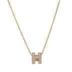 Hermes Mini Pop Pendant 55 Necklace Metal Brown Glasse Gold Simple Logo — view 2