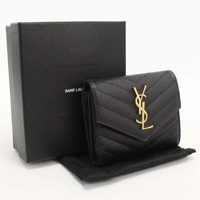 Saint Laurent Three Fold Wallet Monogram Bifold Calf