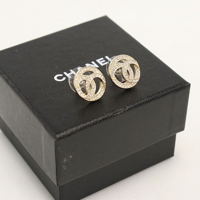 Chanel Rhinestone Earrings Metal