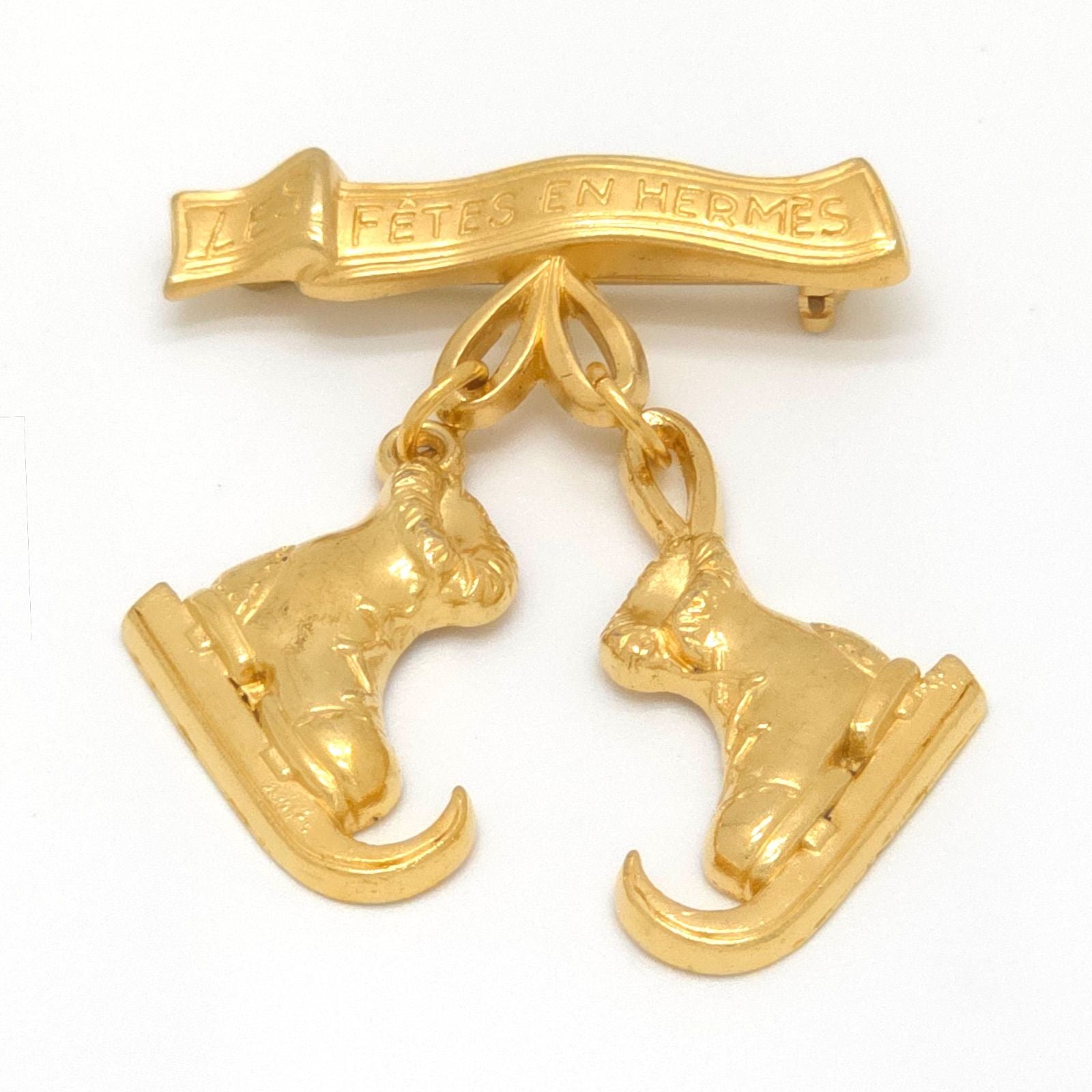 Hermes Skate Shoes Motif Brooch Gold