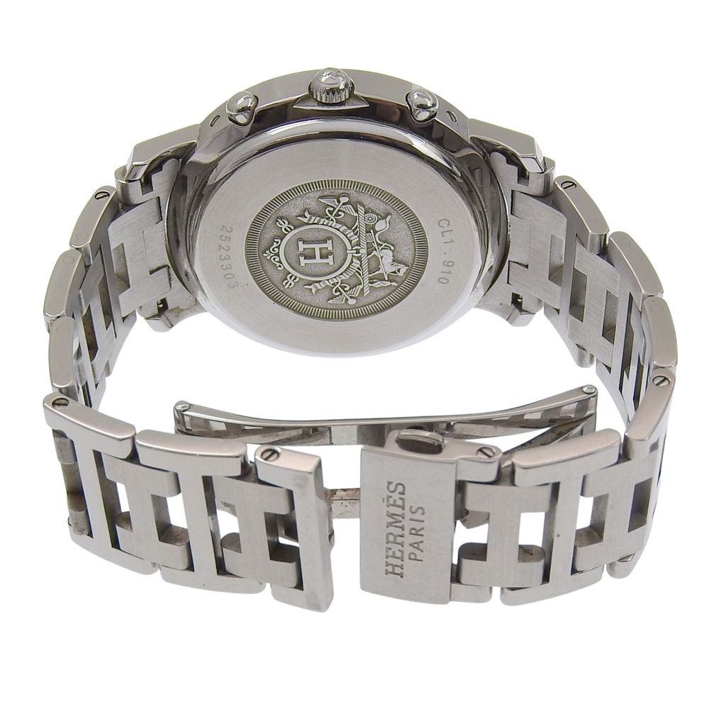 Hermes Clipper Chronograph Stainless Steel Silver Quartz Black Dial Watch — view 5