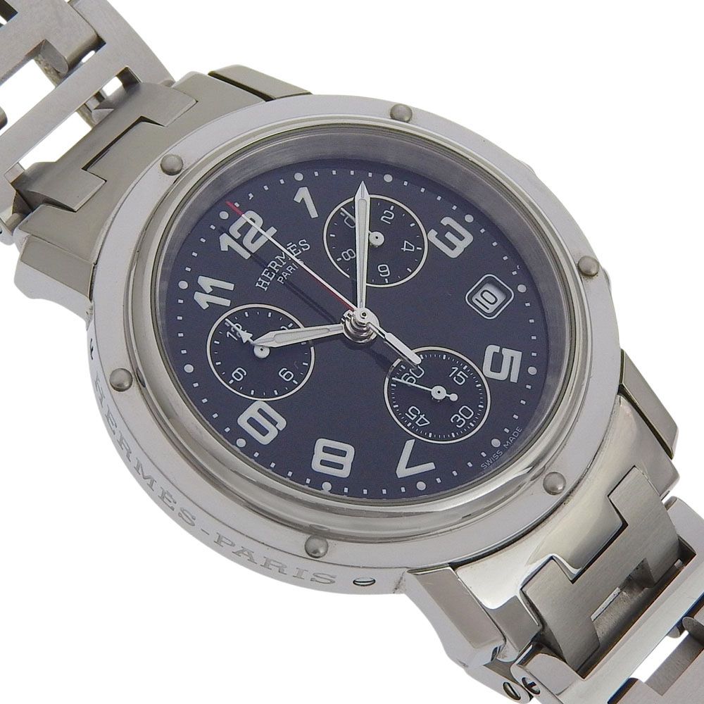 Hermes Clipper Chronograph Stainless Steel Silver Quartz Black Dial Watch — view 3