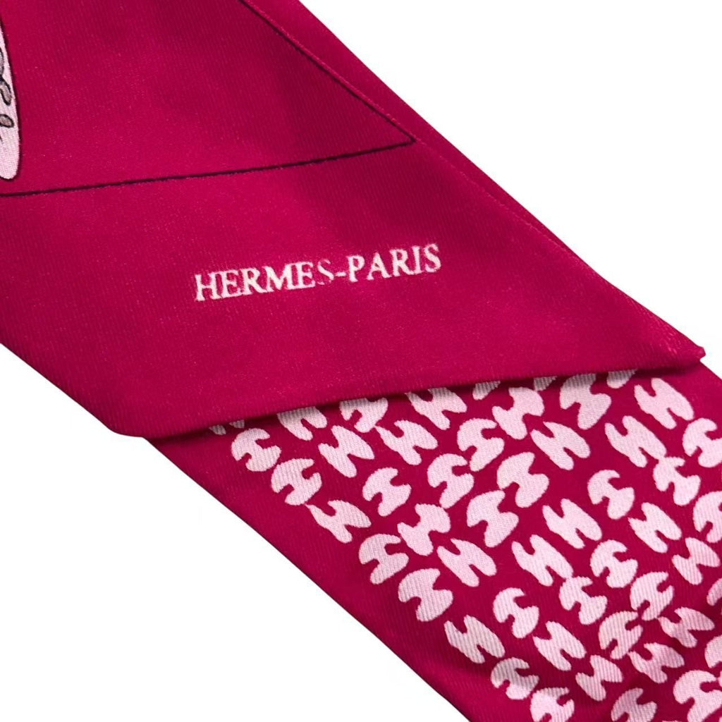 Hermes Scarf Silk Logo Dress Code Pink — view 7