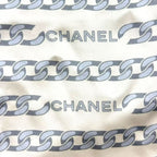 Chanel Vintage Shawl Silk Scarf Logo Chain Pattern Beige — view 5
