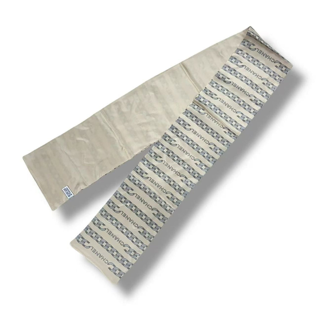 Chanel Vintage Shawl Silk Scarf Logo Chain Pattern Beige — view 2