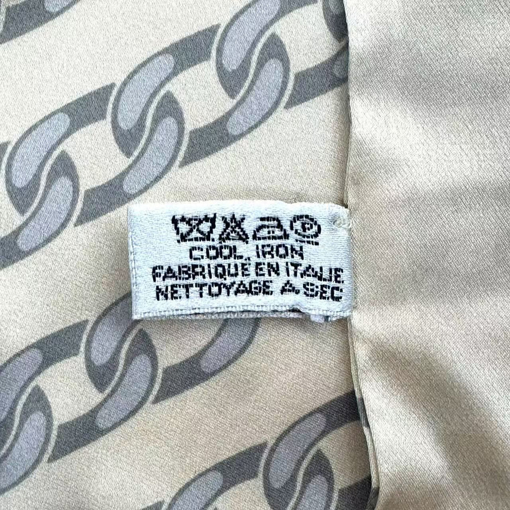 Chanel Vintage Shawl Silk Scarf Logo Chain Pattern Beige — view 7