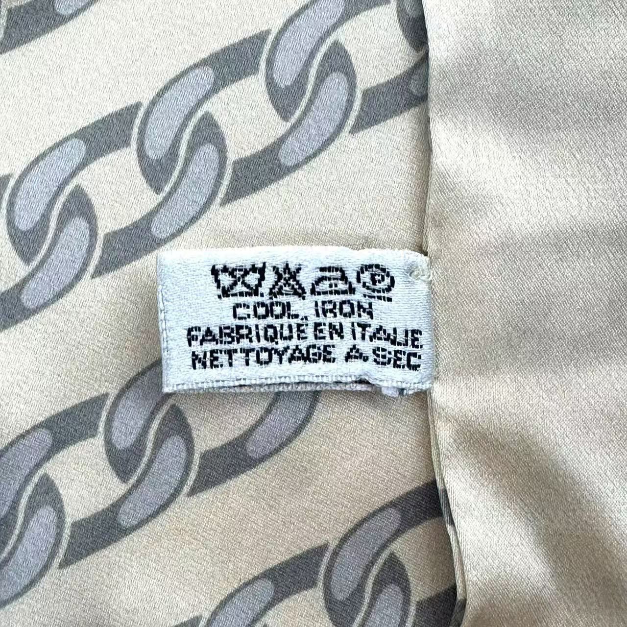 Chanel Vintage Shawl Silk Scarf Logo Chain Pattern Beige — view 7