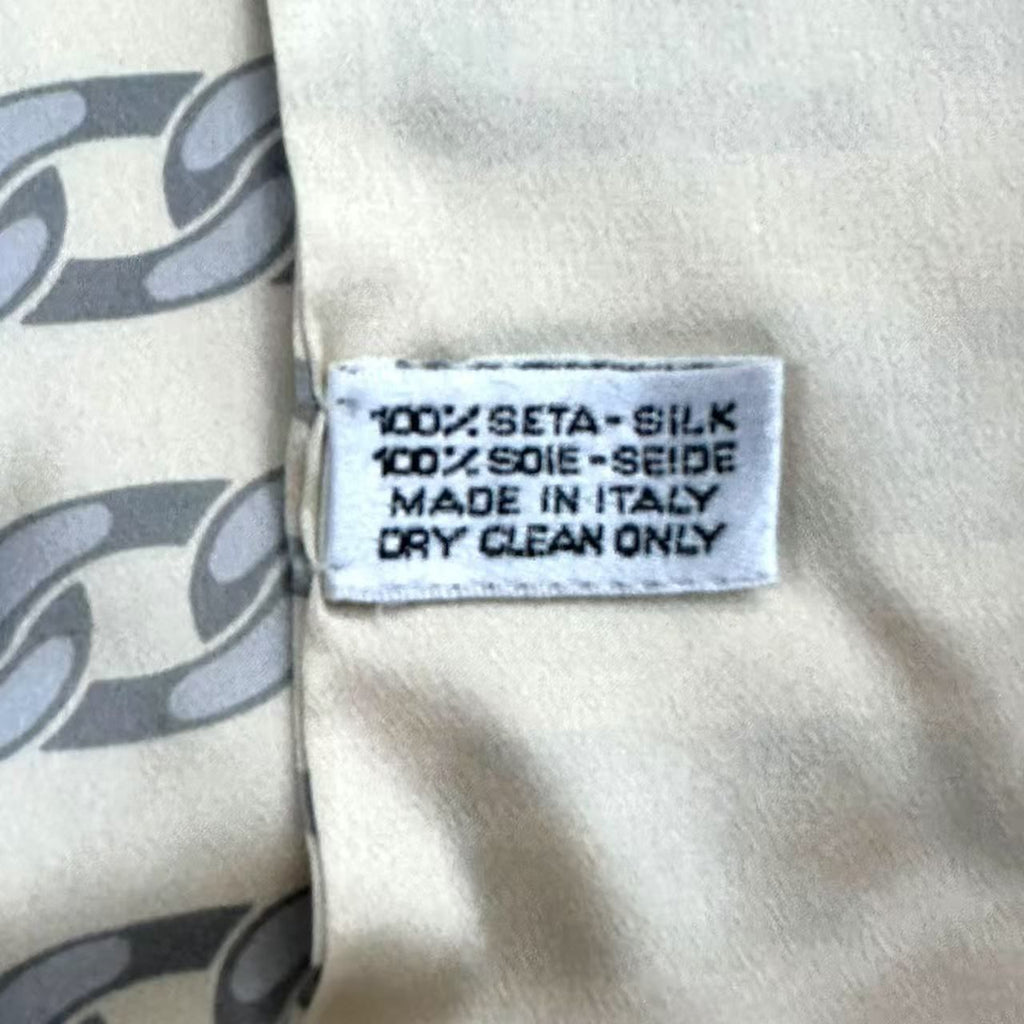 Chanel Vintage Shawl Silk Scarf Logo Chain Pattern Beige — view 6