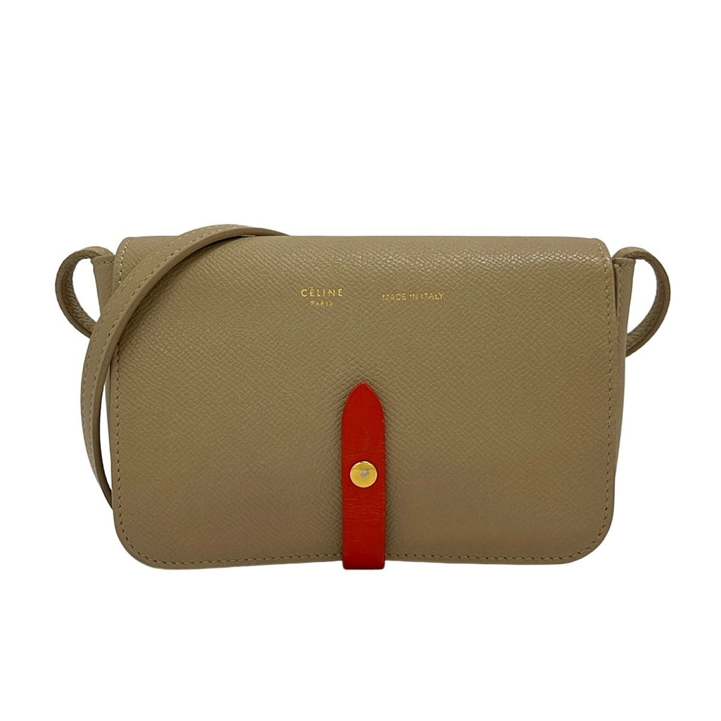 Celine Shoulder Bag Strap Clutch Beige Red Crossbody Leather