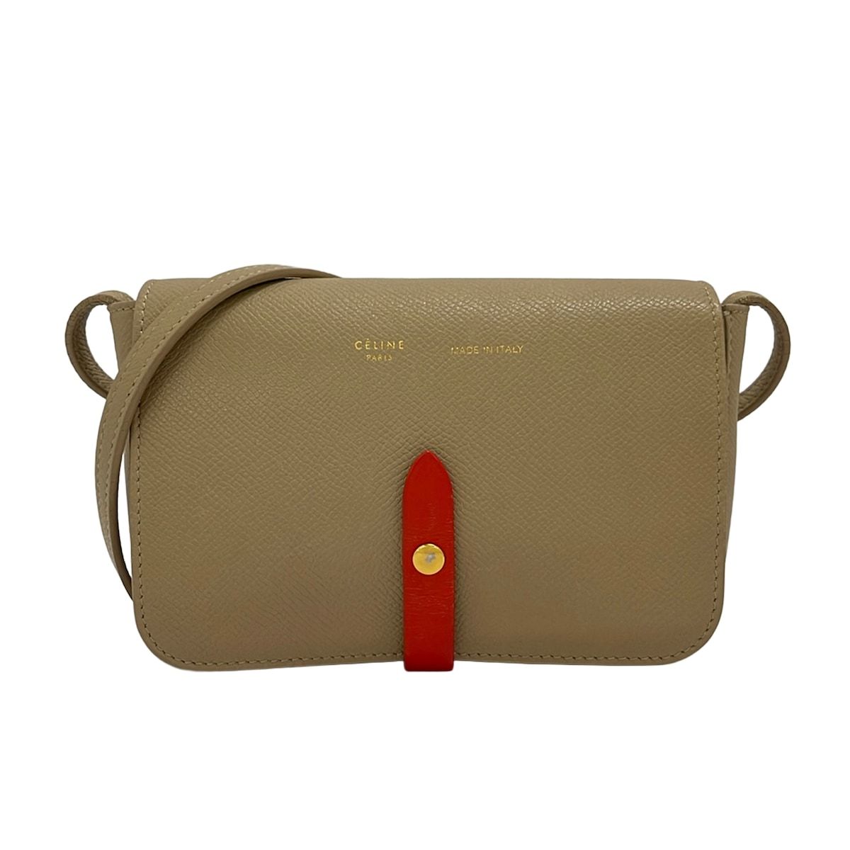 Celine Shoulder Bag Strap Clutch Beige Red Crossbody Leather