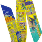 Hermes la Maison Des Carres Des Carre Scarf Silk Yellow Blue Narrow