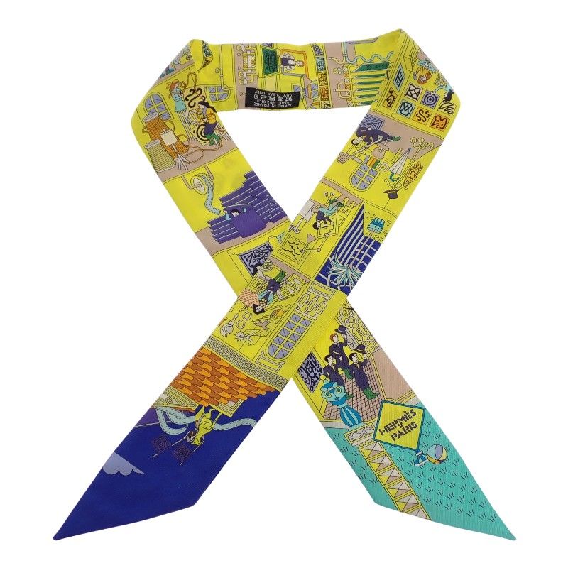 Hermes la Maison Des Carres Des Carre Scarf Silk Yellow Blue Narrow