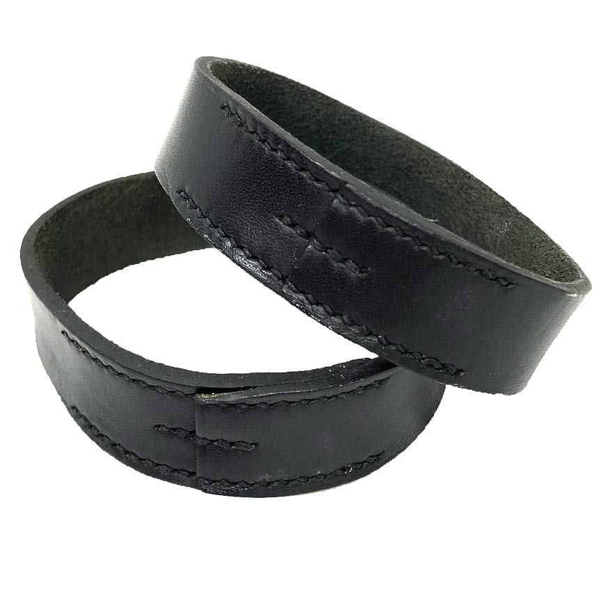 Hermes Poultur Bracelet Double Set Bangle Leather Black