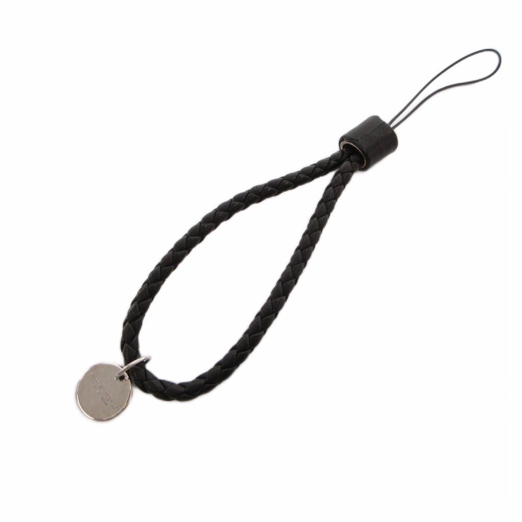 Bottega Veneta Key Holder Black Braided Metal Charm SX
