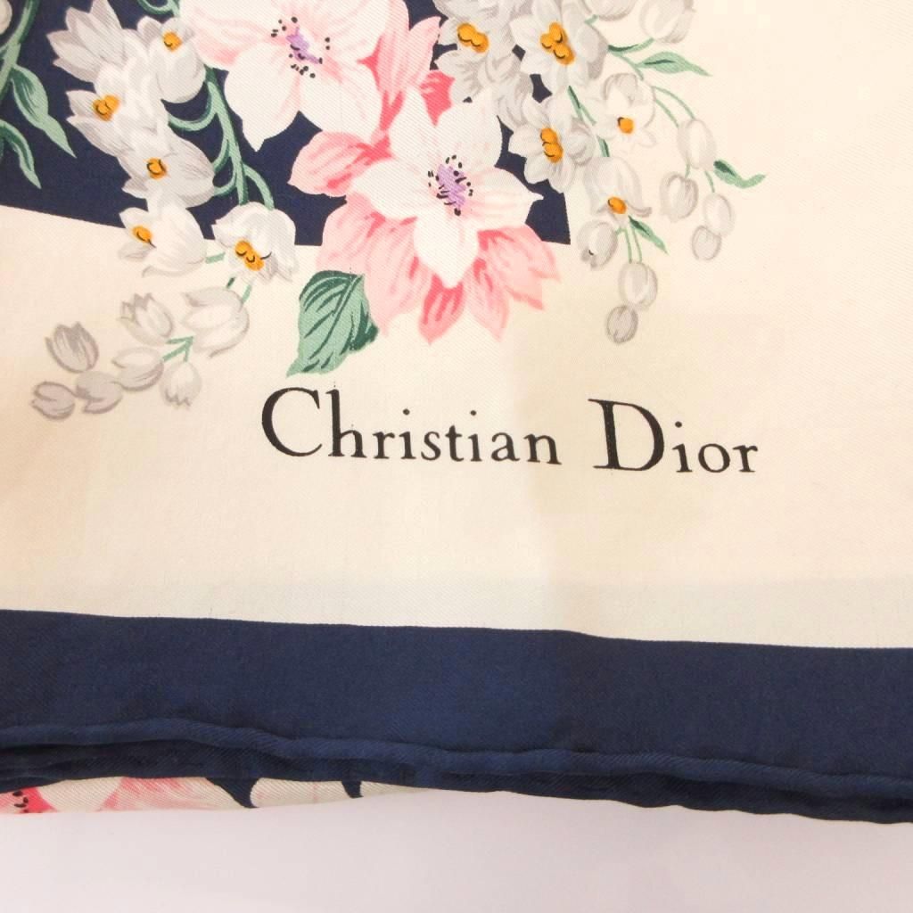 Dior Scarf Pocket Square Navy Multicolor Floral Pattern Polka Dot SX — view 7
