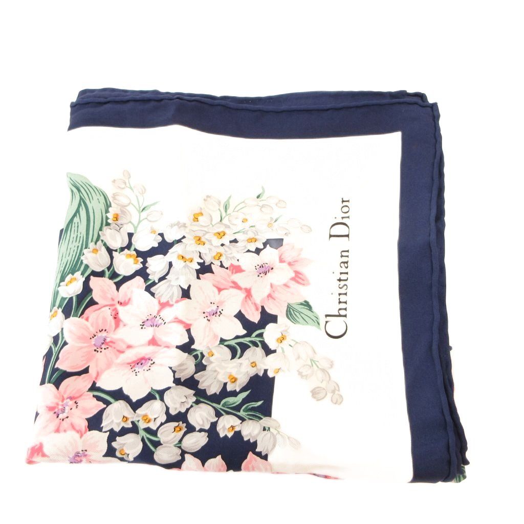 Dior Scarf Pocket Square Navy Multicolor Floral Pattern Polka Dot SX — view 4