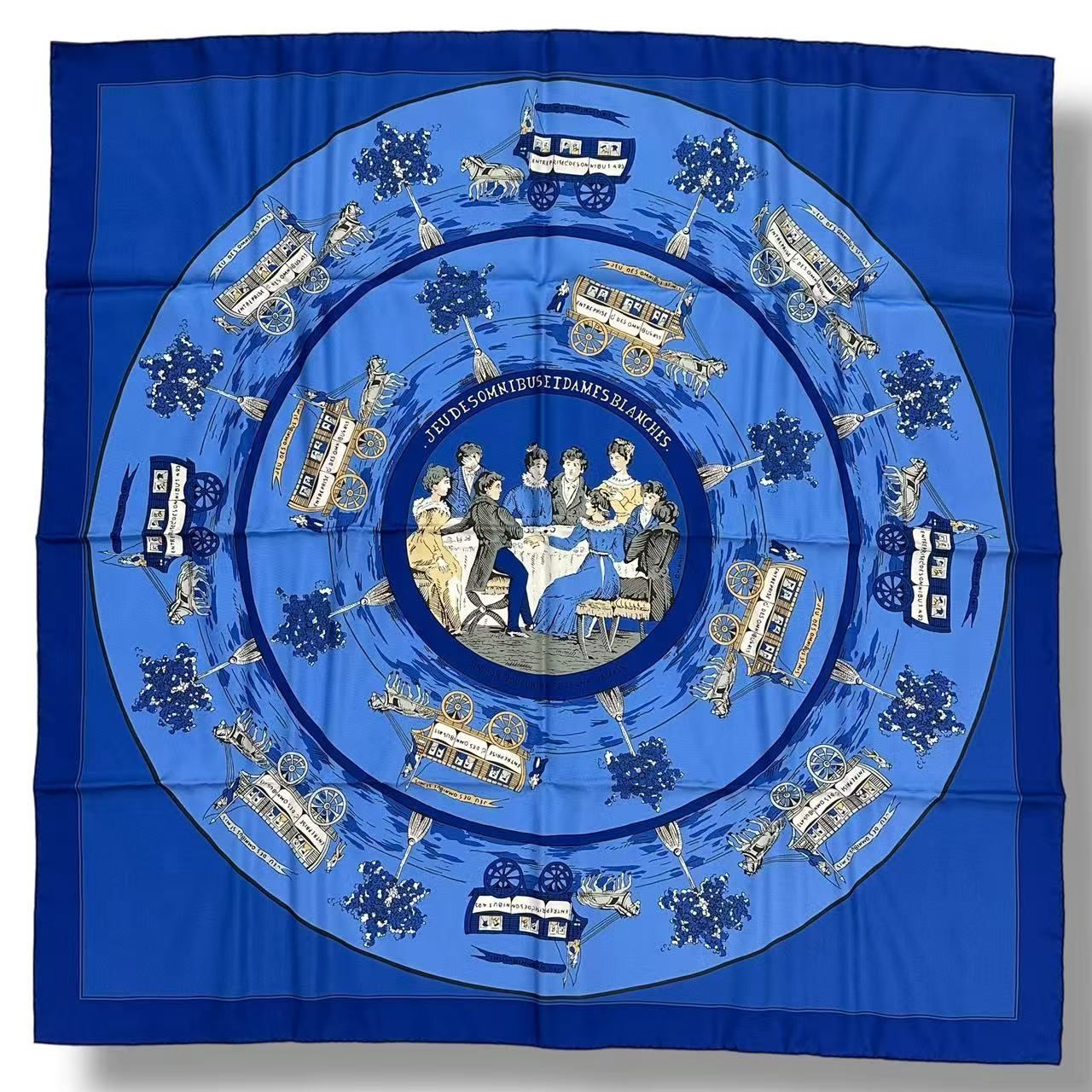 Hermes Silk Scarf Jeu Des Omnibus Et Dames Blanches and White Game Blue — view 2