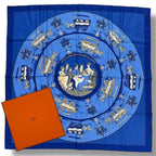 Hermes Silk Scarf Jeu Des Omnibus Et Dames Blanches and White Game Blue