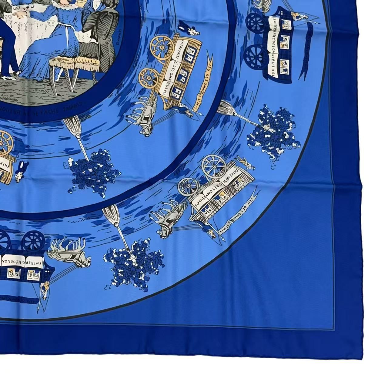 Hermes Silk Scarf Jeu Des Omnibus Et Dames Blanches and White Game Blue — view 3