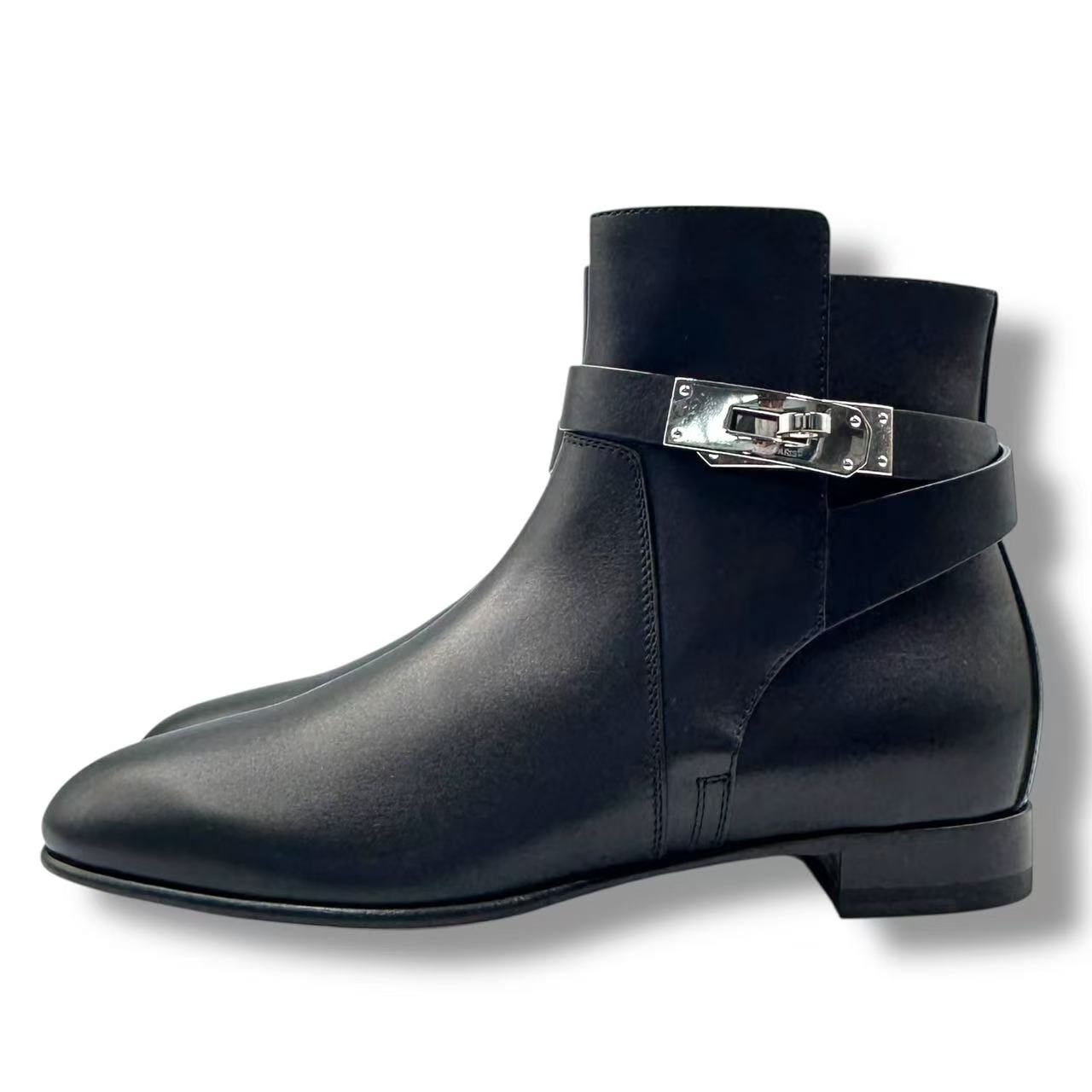 Hermes Short Boots Shoes Leather Kelly Calfskin Black — view 4
