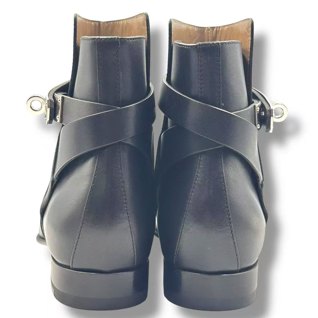 Hermes Short Boots Shoes Leather Kelly Calfskin Black — view 7