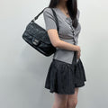 Chanel Wild Stitch CC Logo Shoulder Bag Leather Black Silver Vintage