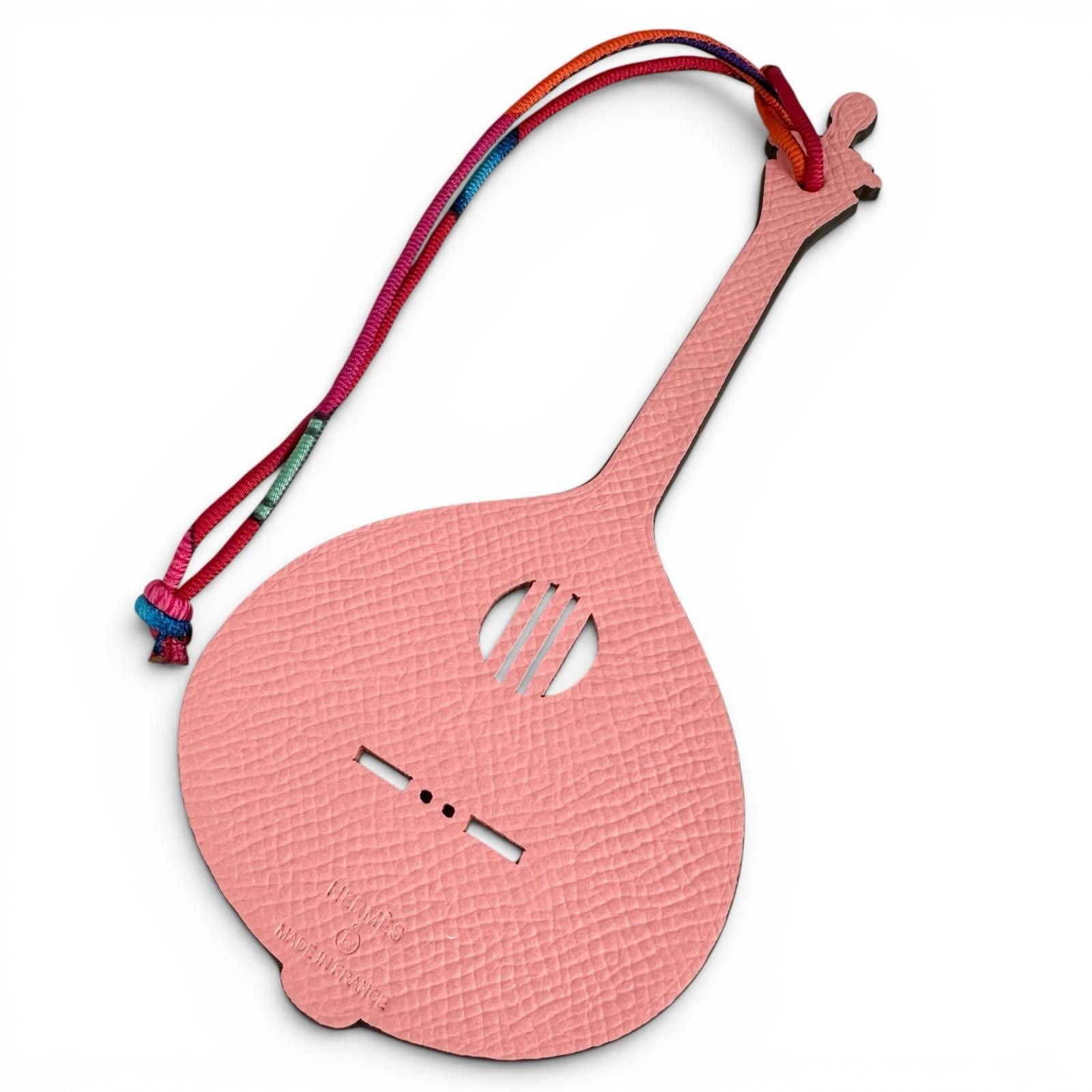 Hermes Petit Assi Leather Guitar Bag Charm Pink Brown