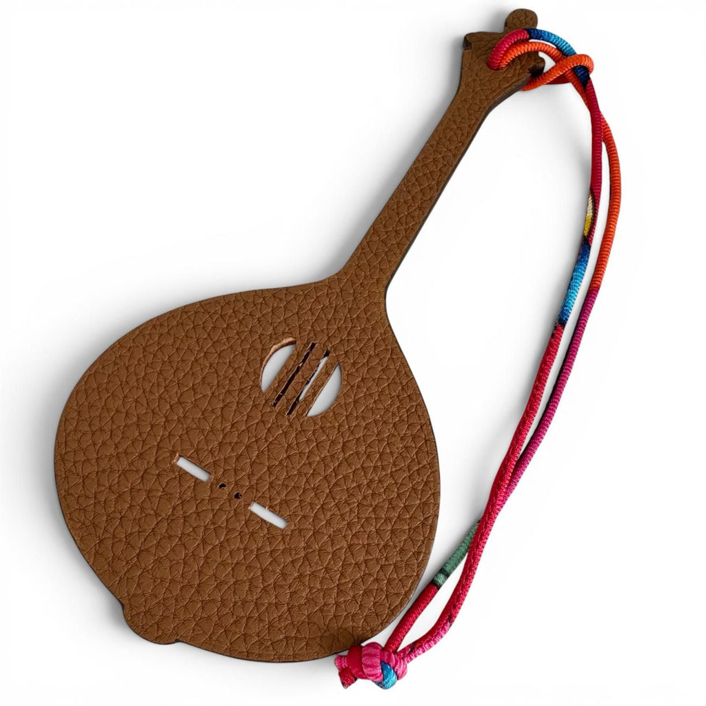 Hermes Petit Assi Leather Guitar Bag Charm Pink Brown — view 4