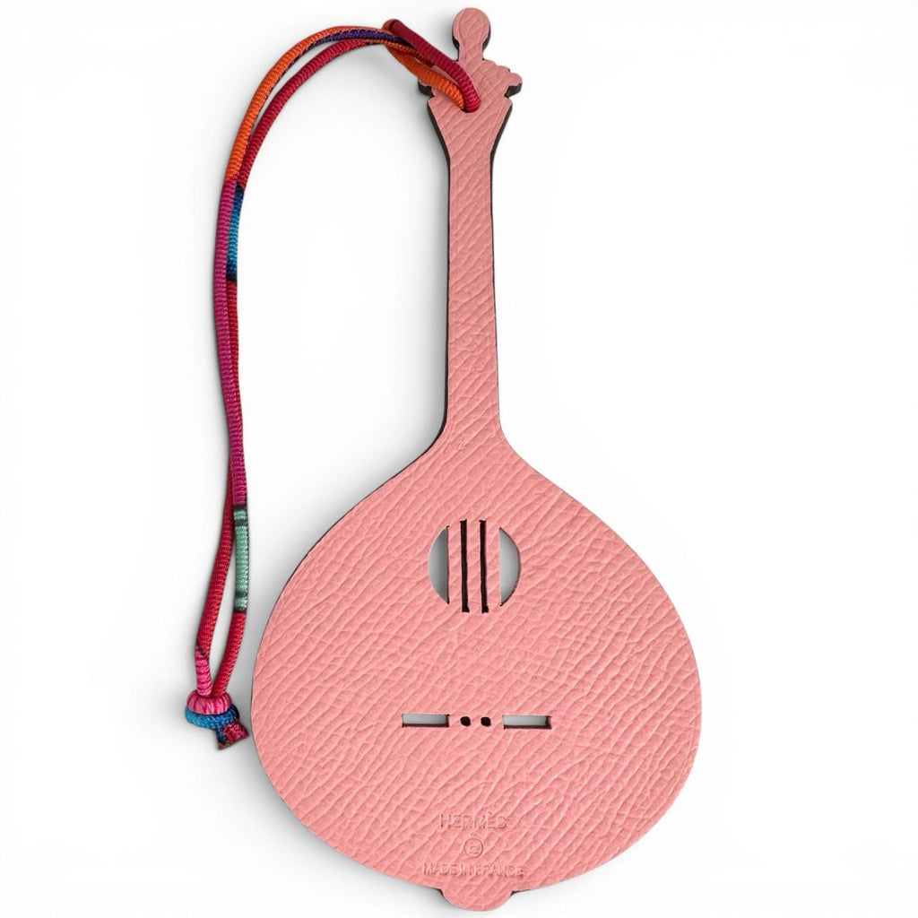 Hermes Petit Assi Leather Guitar Bag Charm Pink Brown — view 3