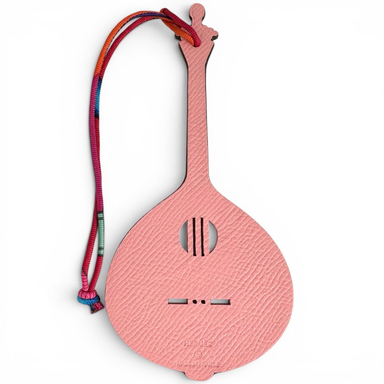 Hermes Petit Assi Leather Guitar Bag Charm Pink Brown — view 3