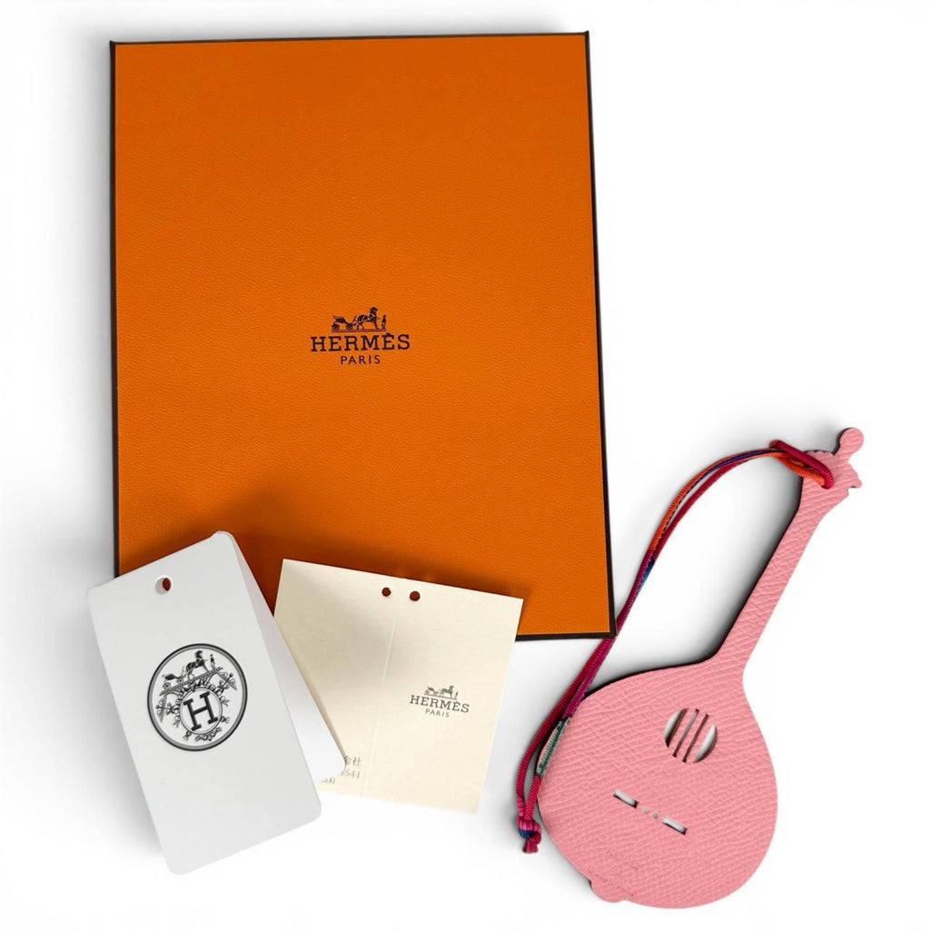 Hermes Petit Assi Leather Guitar Bag Charm Pink Brown — view 2