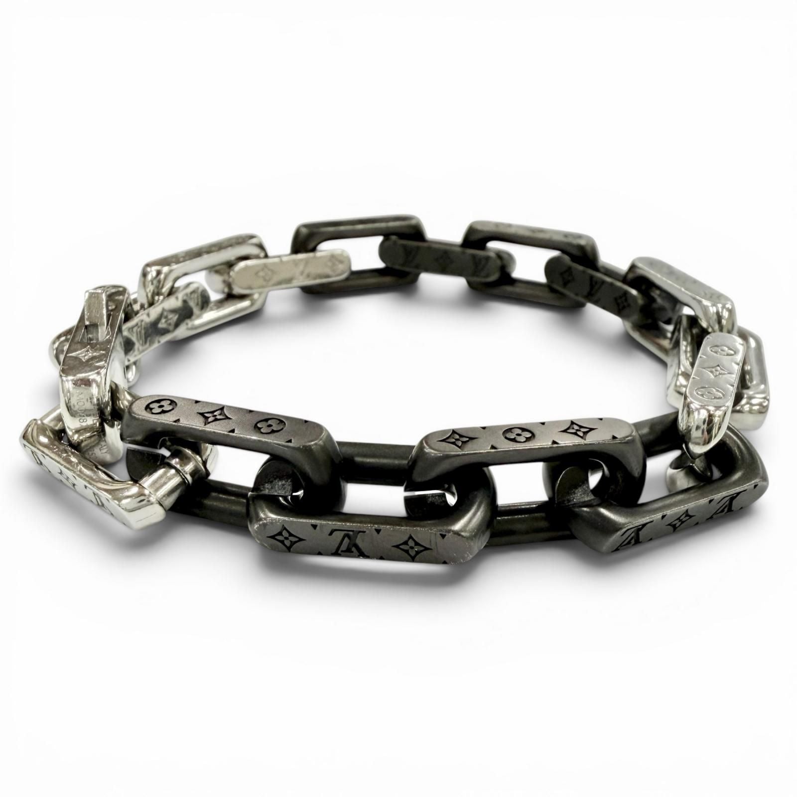 Louis Vuitton Bracelet Monogram Chain Wrist Circumference 19 cm Silver Black — view 3