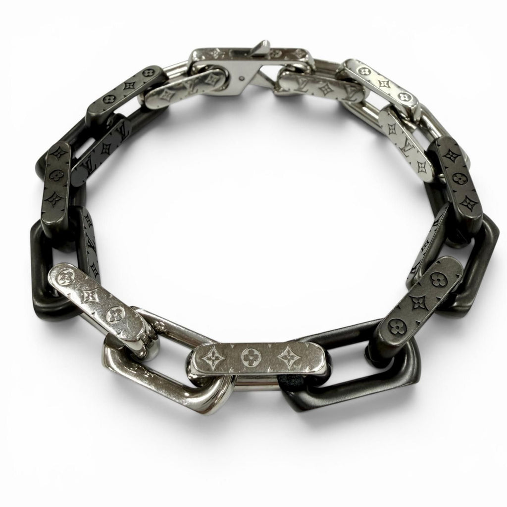 Louis Vuitton Bracelet Monogram Chain Wrist Circumference 19 cm Silver Black