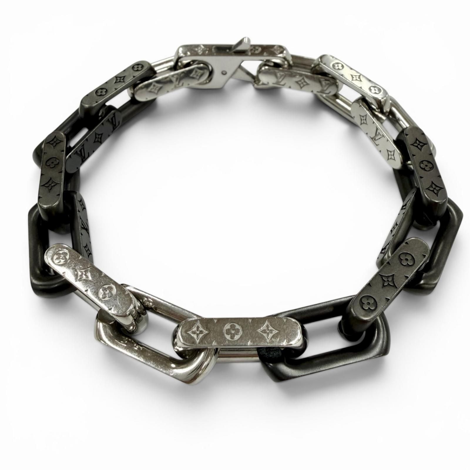 Louis Vuitton Bracelet Monogram Chain Wrist Circumference 19 cm Silver Black