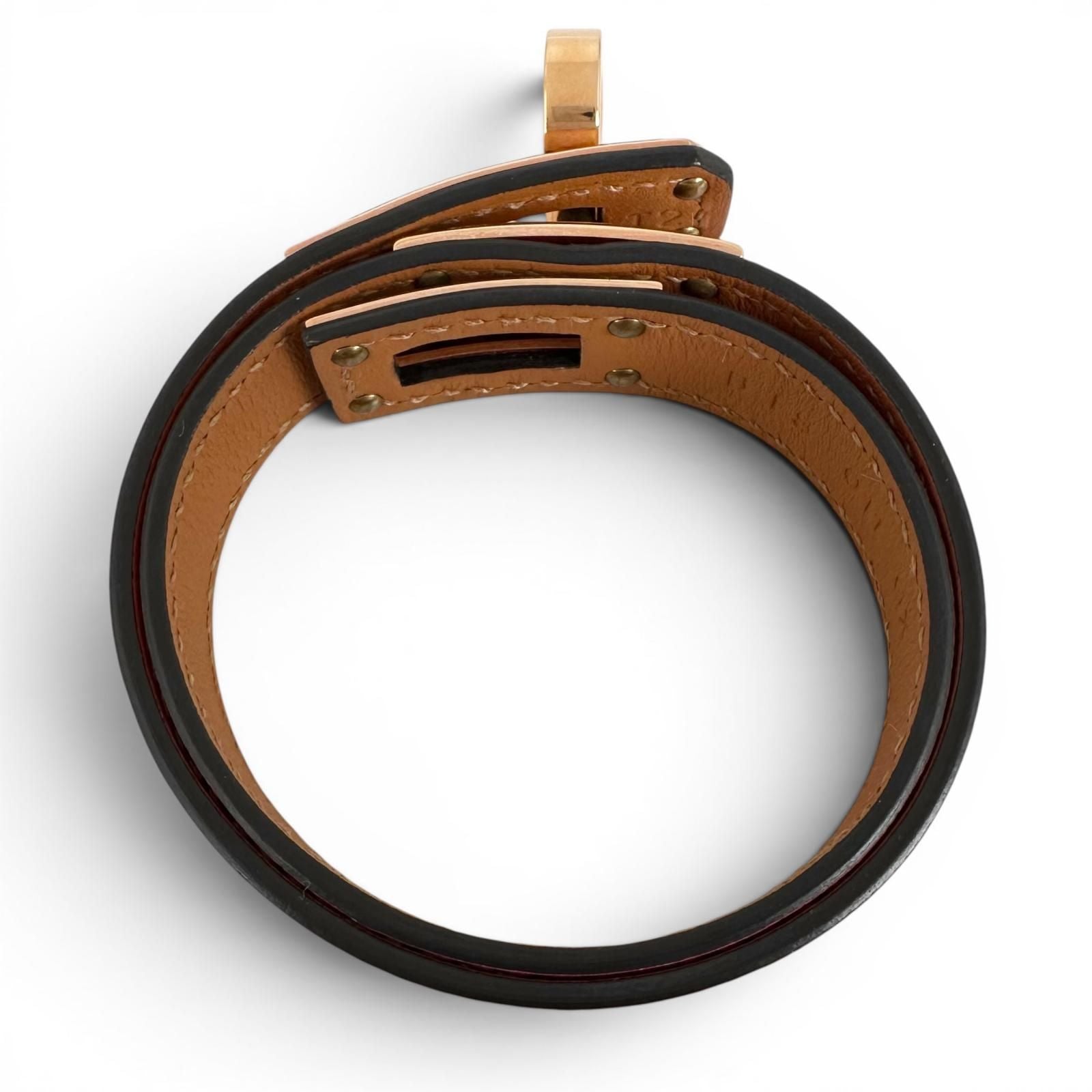 Hermes Kelly Double Tour Chevre Gold Bracelet Pink T2 — view 4