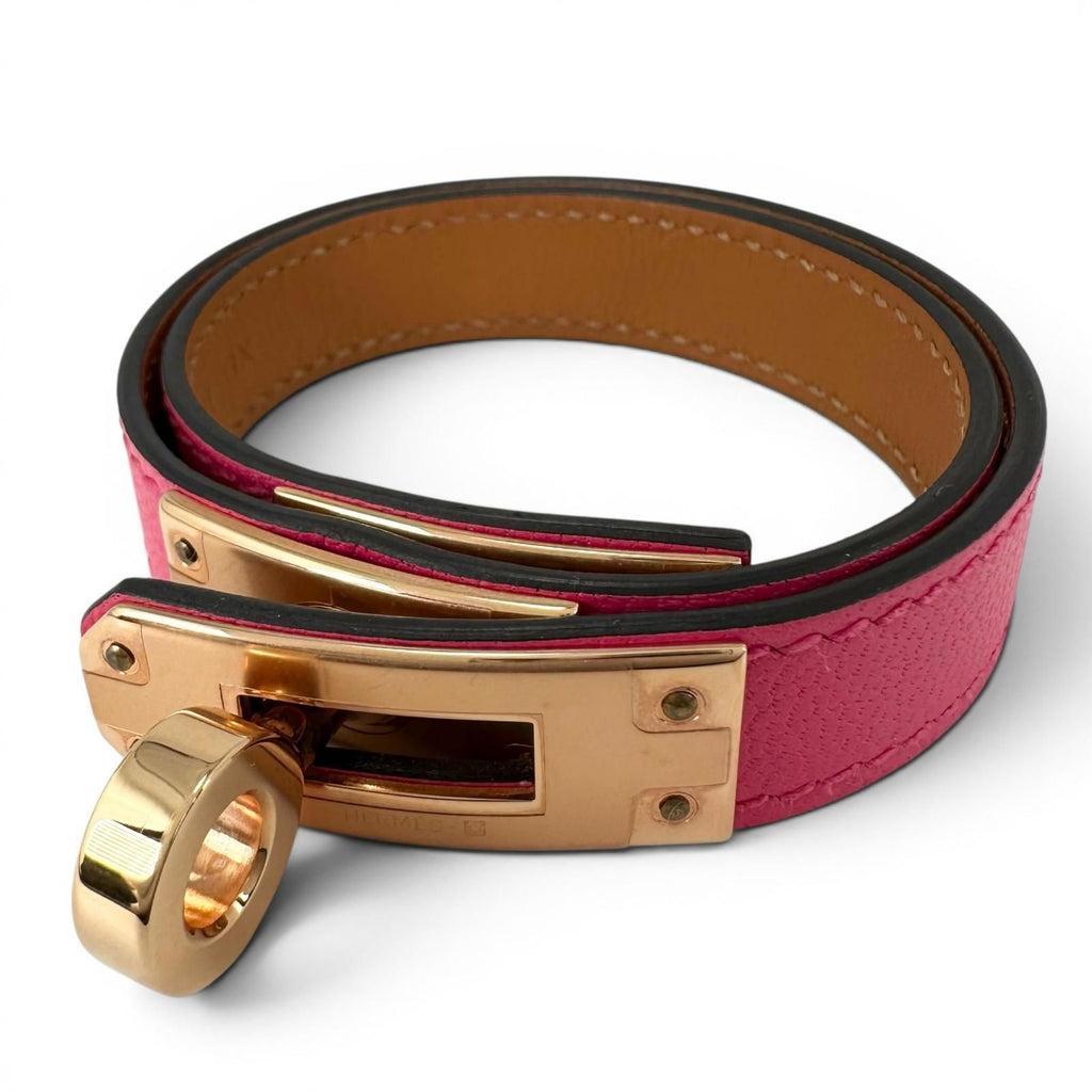 Hermes Kelly Double Tour Chevre Gold Bracelet Pink T2 — view 3