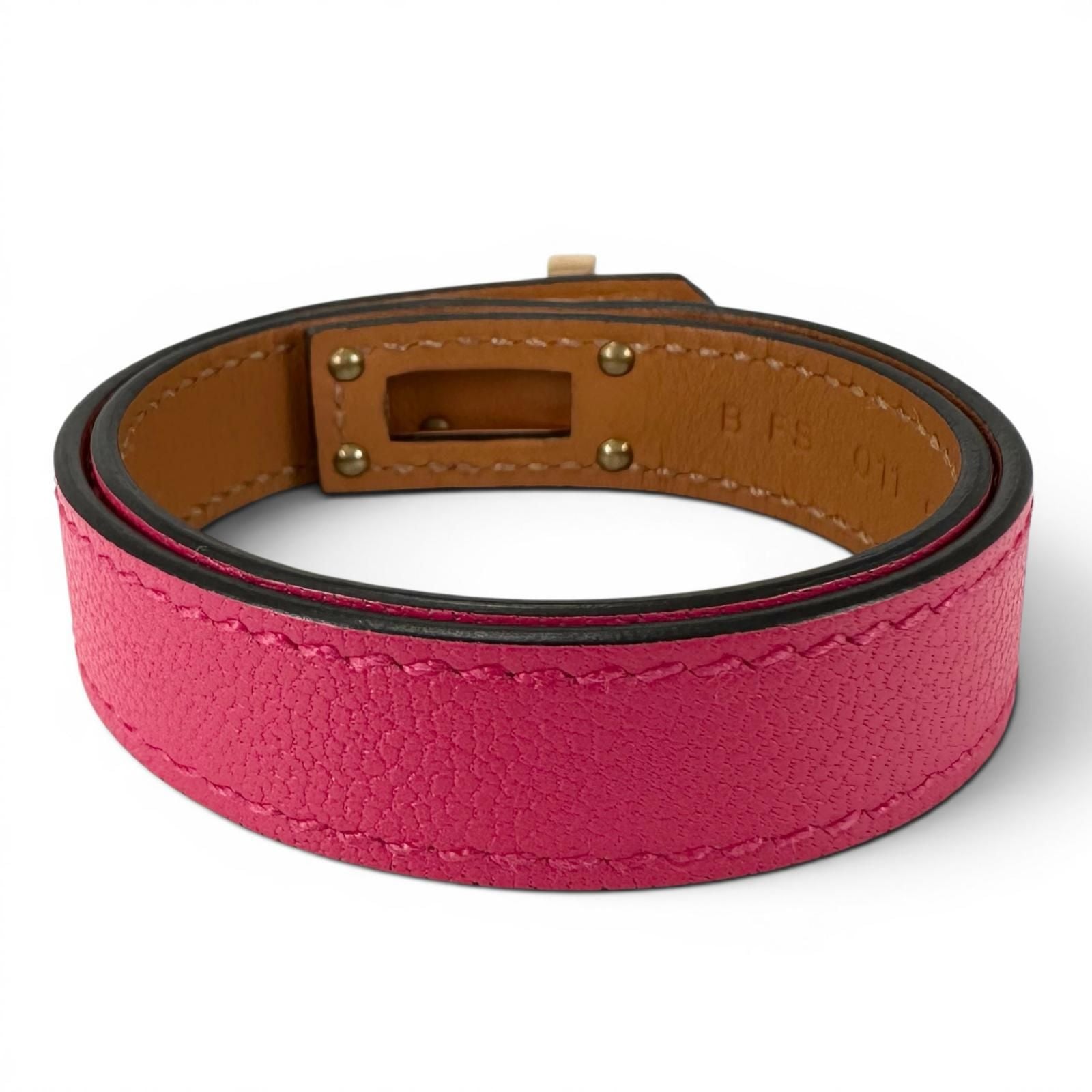 Hermes Kelly Double Tour Chevre Gold Bracelet Pink T2 — view 5