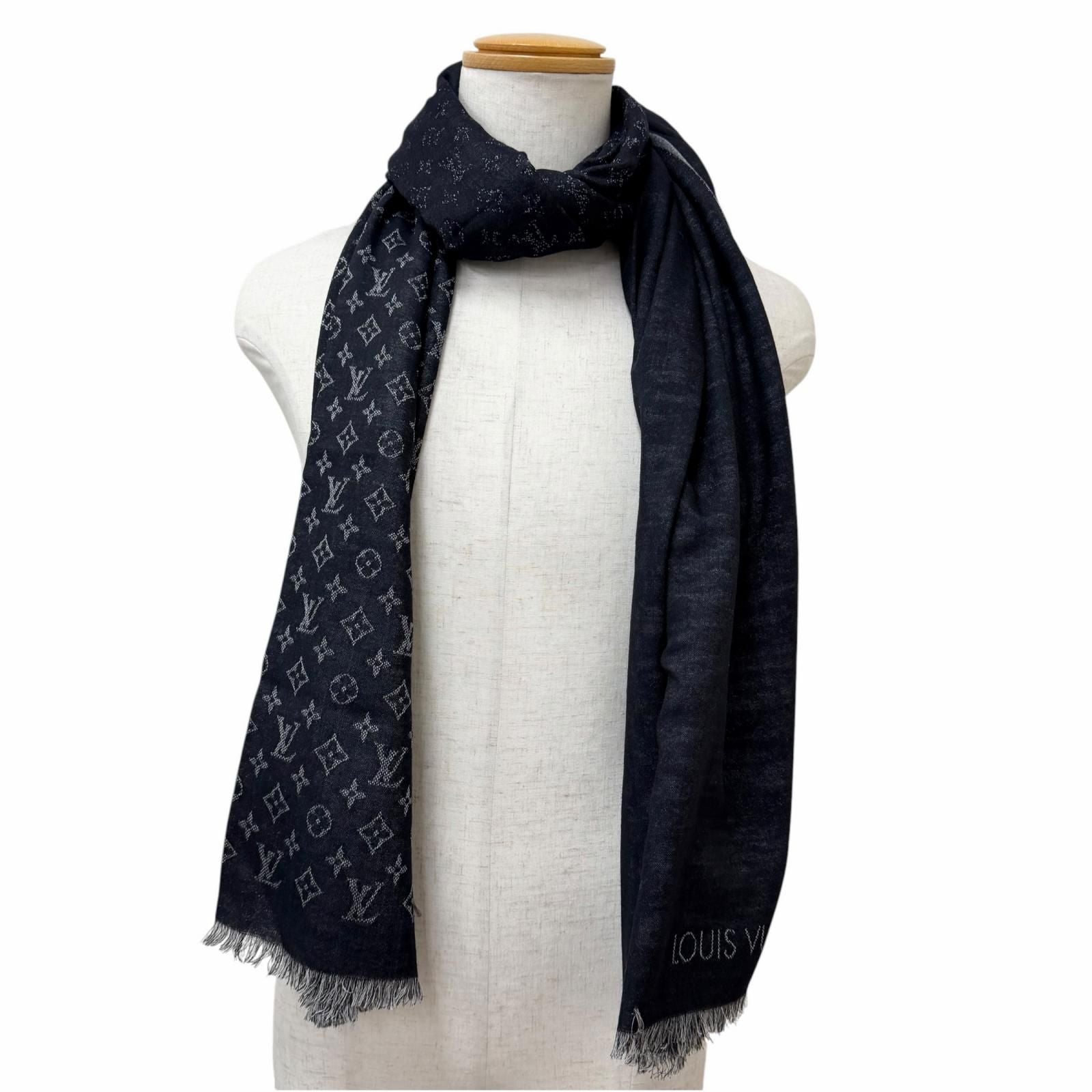 Louis Vuitton Etole Monogram Silk Blend Large Shawl Scarf Black — view 2